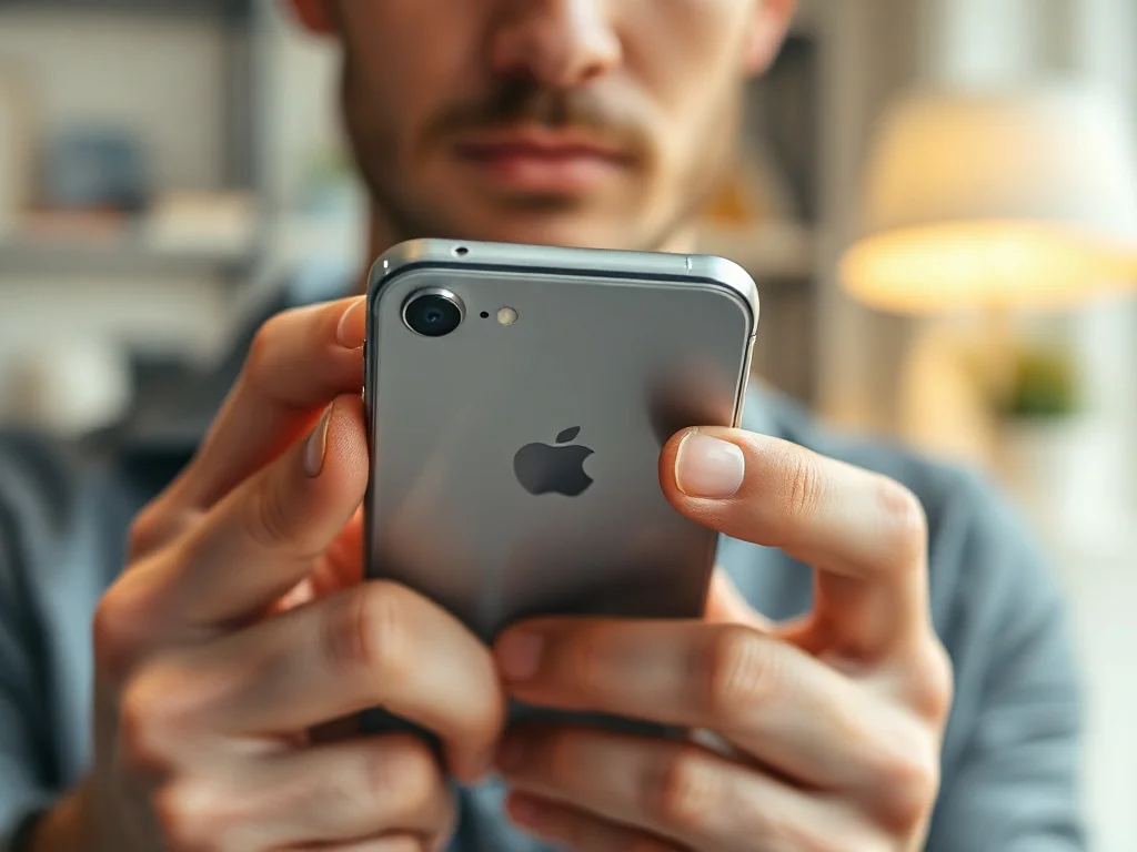 Mężczyzna trzymający iPhone’a i naciskający przyciski w celu wykonania zrzutu ekranu.